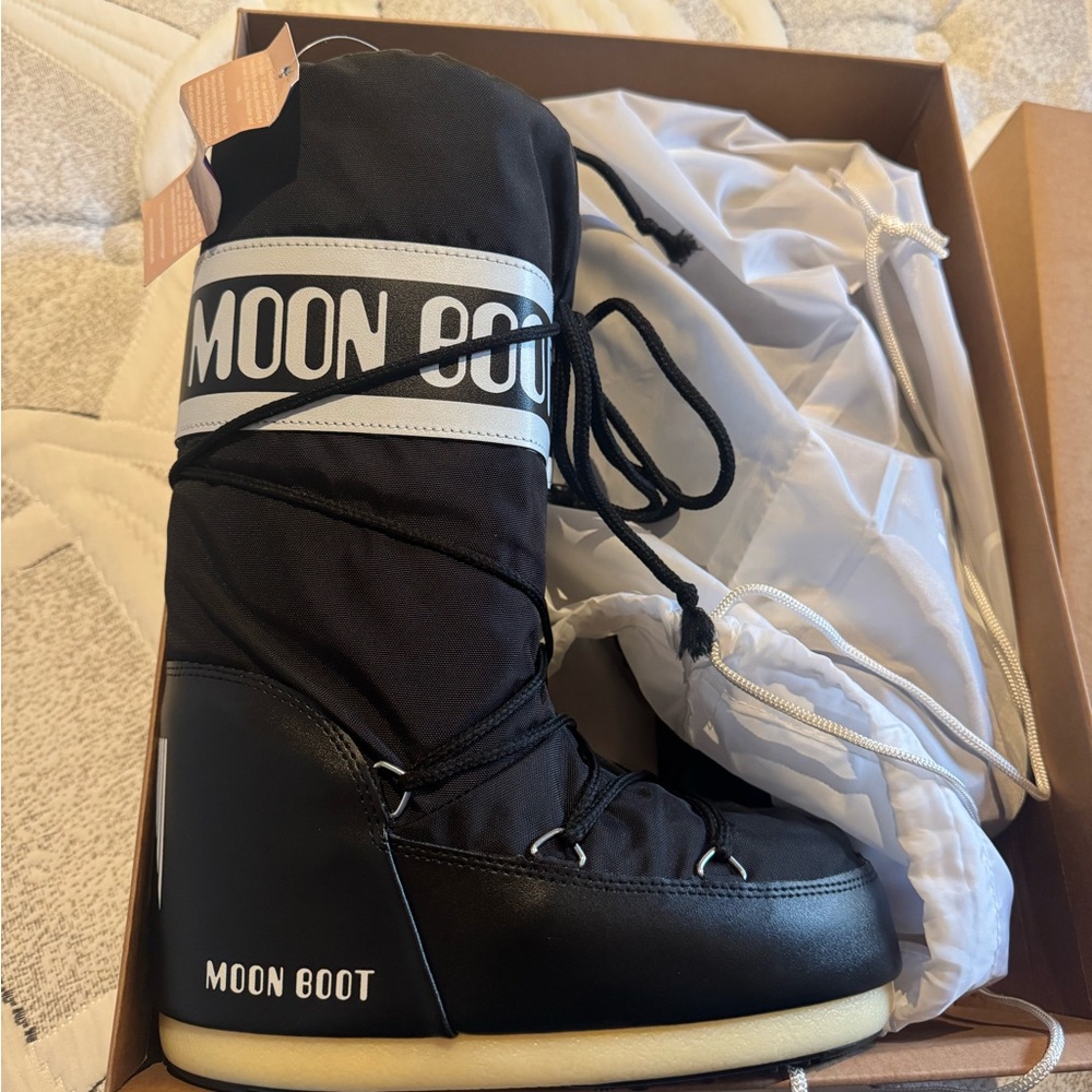 Moon Boot Classic Black and White Snow Boots